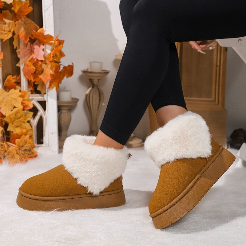 Bottes de neige en peluche d'hiver , chaussures plates en daim et coton épais , bottes courtes décontractées et chaudes