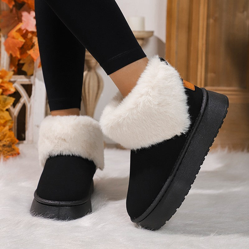 Bottes de neige en peluche d'hiver , chaussures plates en daim et coton épais , bottes courtes décontractées et chaudes