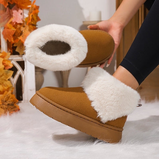 Bottes de neige en peluche d'hiver , chaussures plates en daim et coton épais , bottes courtes décontractées et chaudes